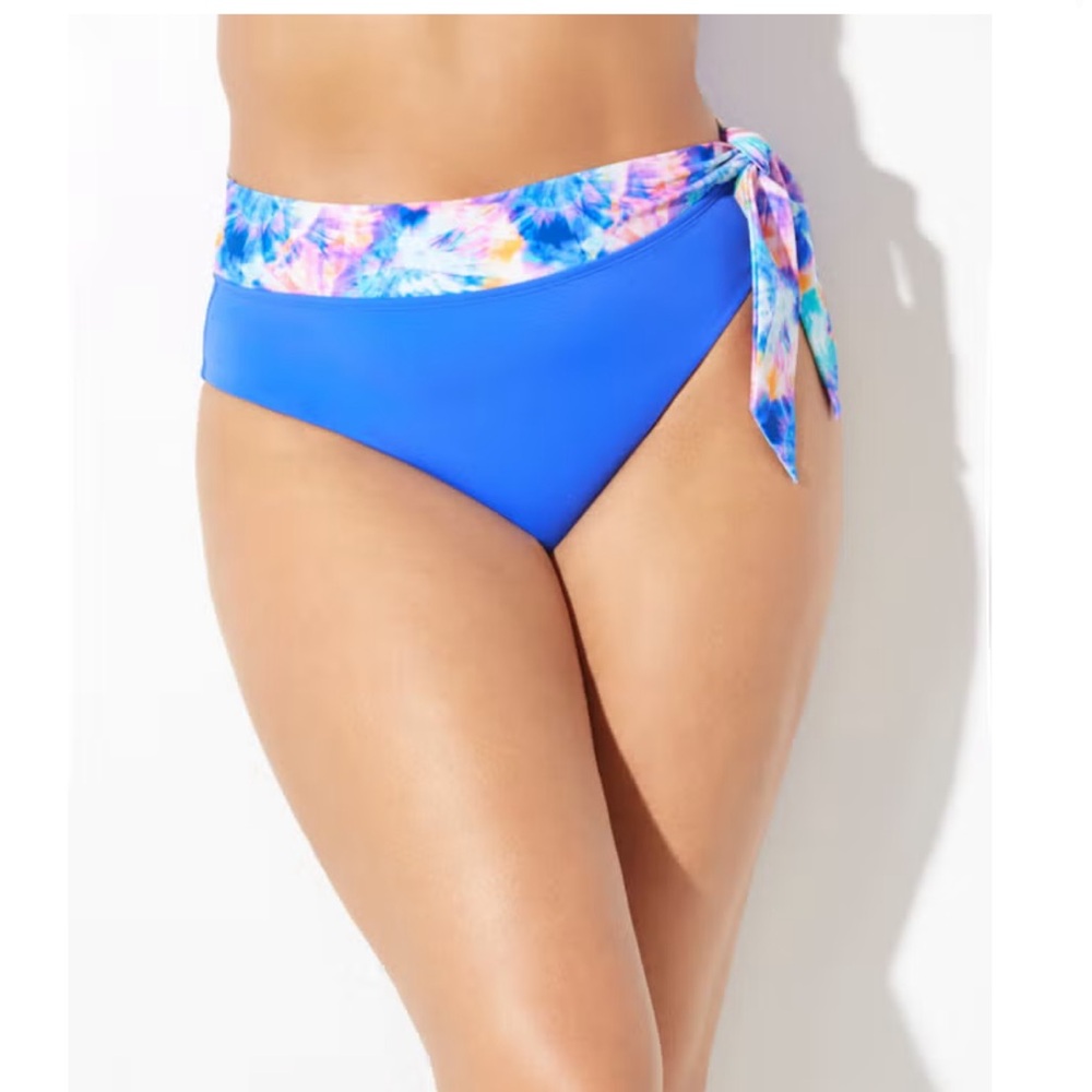 Swimsuits For All Royal Blue Bikini Bottom with Multicolor Tie-Dye Waistband